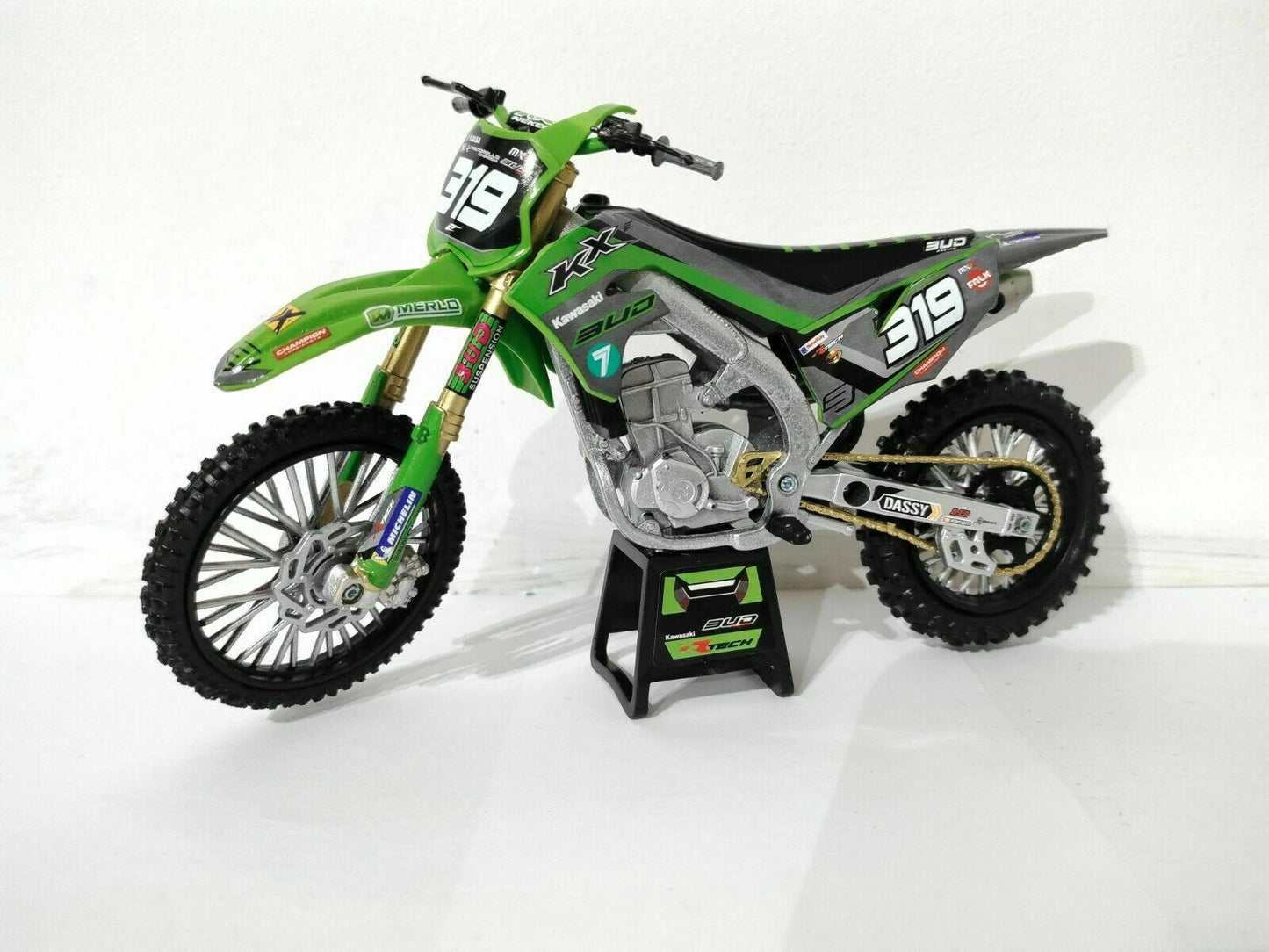 New Ray Toys 1:12 Quentin Marc Prugnieres #319 Bud Racing Kawasaki KXF 450 Toy Model - motocross4u