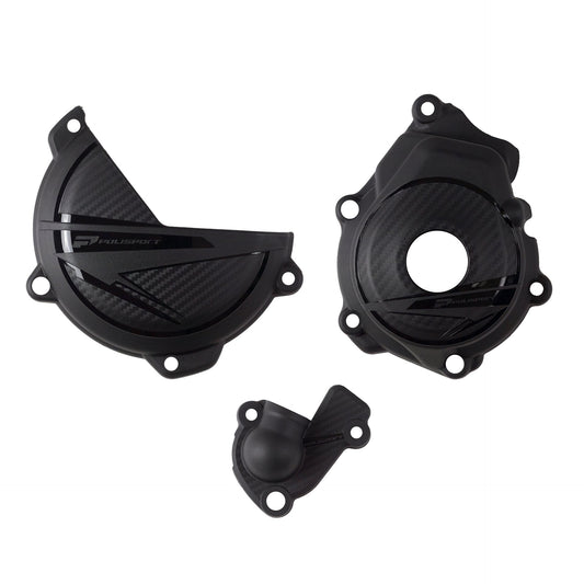 Polisport KTM Husqvarna Clutch, Ignition & Water pump Cover Protector Kit SXF FC XCF FX 250 350 2023 - 2024, Black - motocross4u