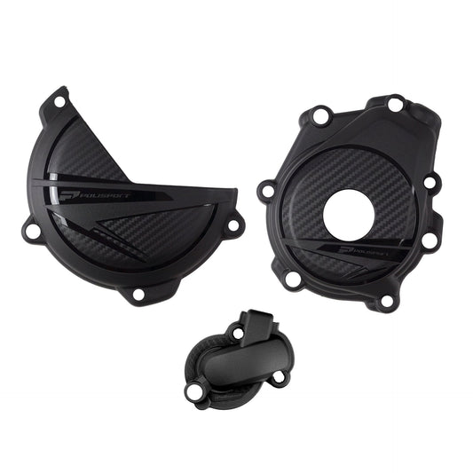 Polisport KTM Husqvarna Clutch, Ignition & Water pump Cover Protector Kit SXF FC XCF FX 450 2023 - 2024, Black - motocross4u