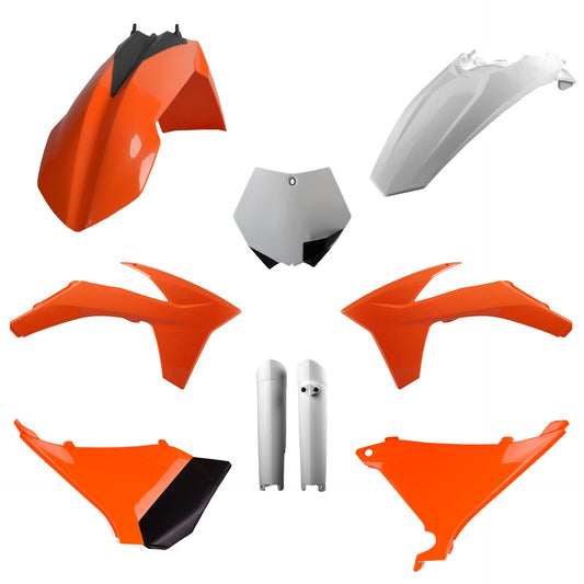 Polisport KTM Plastic Kit with Fork Guards SX 2 Strokes 2011 ONLY EXC EXCF 2012 - 2013, OEM Orange White - motocross4u