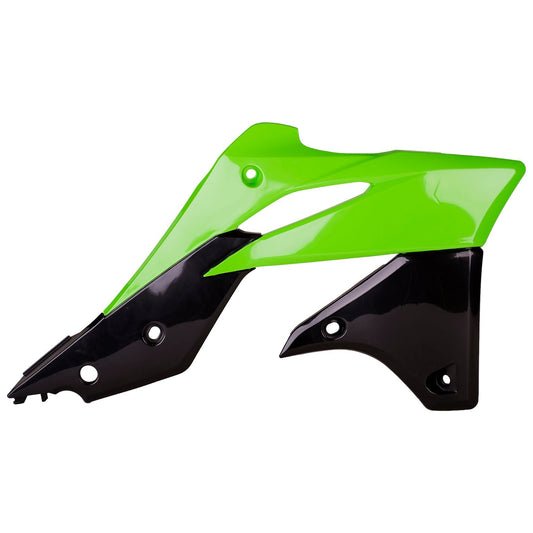 Polisport Kawasaki Radiator Scoops KXF 250 2013 - 2016, Black / Green - motocross4u