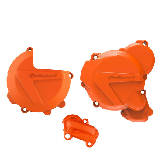 Polisport KTM Husqvarna Clutch, Ignition & Water pump Cover Protector Kit EXC TE 250 300 2 Strokes 2017 - 2023, Orange - motocross4u