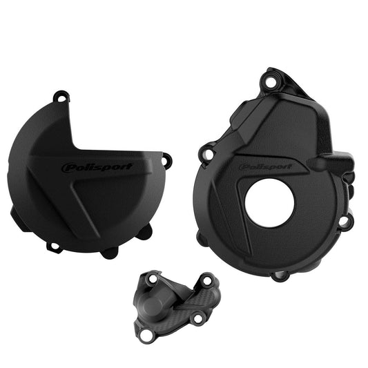 Polisport KTM Husqvarna Clutch Ignition & Water pump Cover Protector Kit EXCF 250 350 2017 – 2023 FE 250 350 2019 - 23, Black - motocross4u