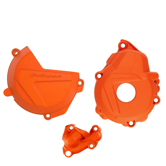 Polisport KTM Husqvarna Clutch Ignition & Water pump Cover Protector Kit EXCF 250 350 2017 – 2023 FE 250 350 2019 - 23, Orange - motocross4u