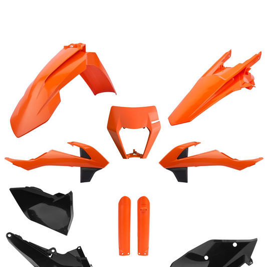 Polisport KTM Plastic Kit with Fork Guards EXC EXCF 2017 - 2019, Orange / Black - motocross4u