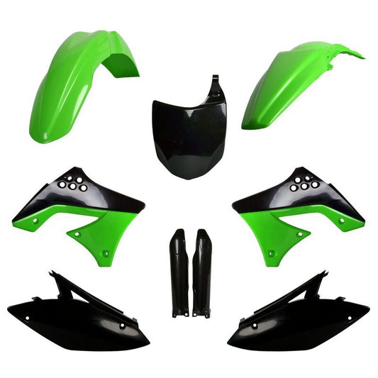 Polisport Kawasaki Plastic Kit with Fork Guards KXF 250 2009 - 2012, OEM Green / Black - motocross4u