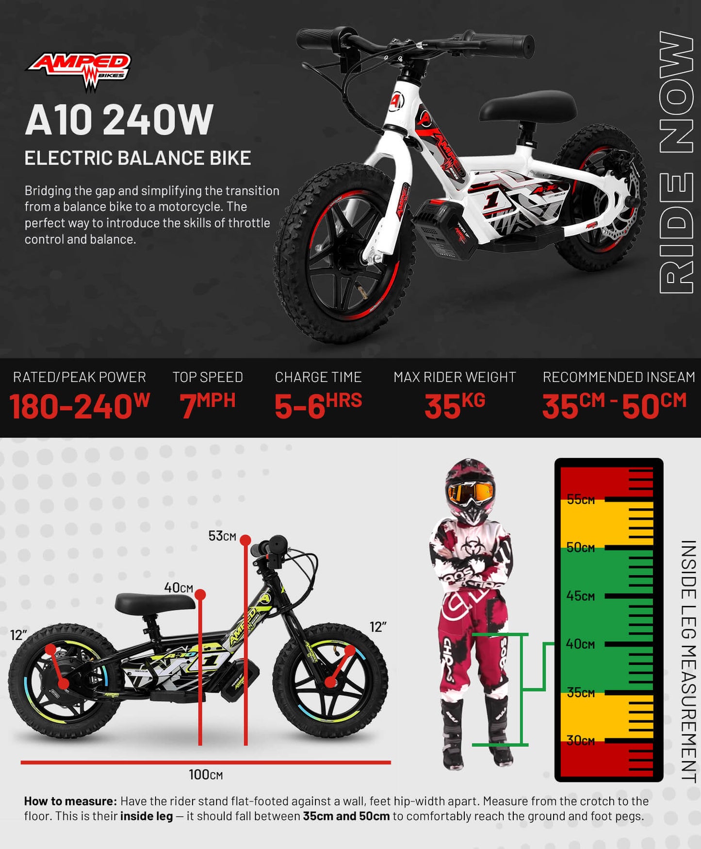 Amped A10 240w Electric Kids Balance Bike